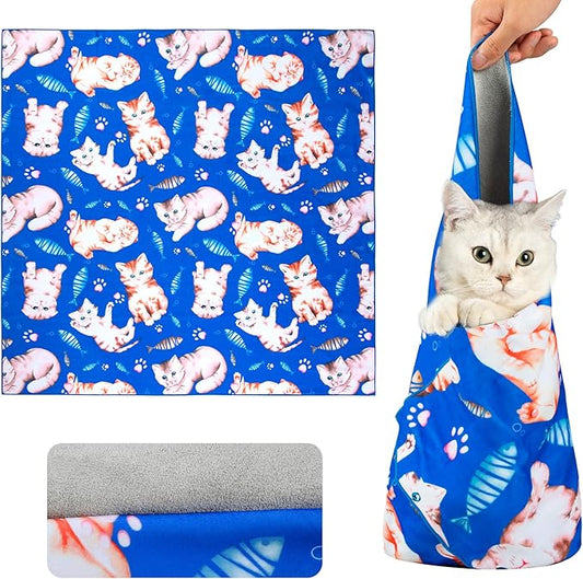 27.6“ Cat Wrap for Cutting Nails Self-Adherent Fabric Cat Wrap for Grooming Cat Restraint for Nail Clipping Anti-Escape Cat Calming Wrap Within 15lbs
