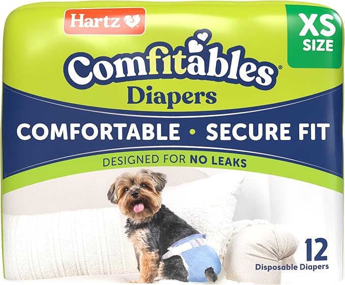 New! Hartz® Comfitables® Disposable Dog Diapers, Size XS 12 Count, Comfortable & Secure Fit, Easy to Put On, Super Absorbent Male and Female Diaper