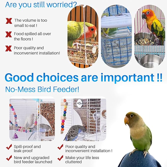 Bird Water Feeder for Cage, Transparent Acrylic Birds Cage Suspended Automatic Pet Bird Water Dispenser, Parakeet Feeder for Budgie Cockatiel Lovebirds Canary Finch Rabbit Conure Lovebirds