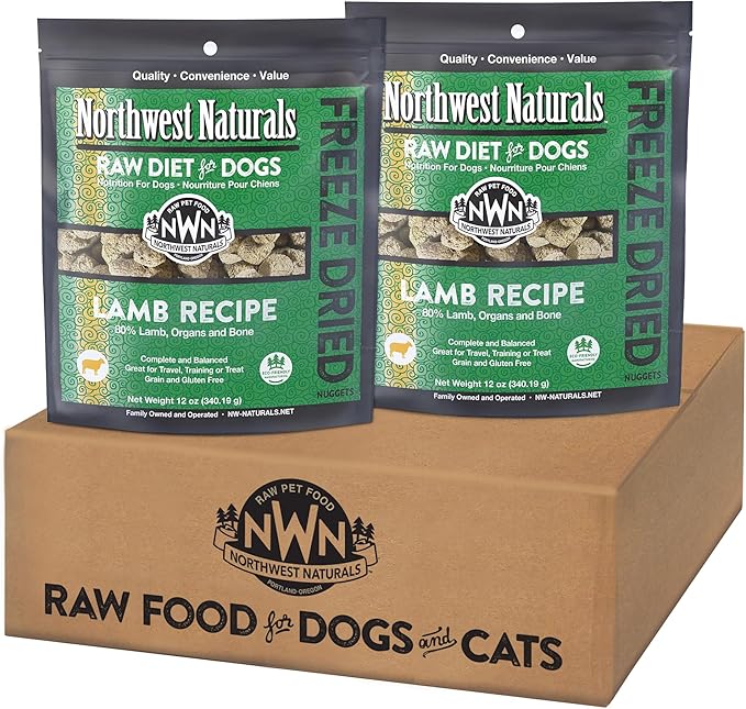 Northwest Naturals Freeze-Dried Lamb Dog Food - Bite-Sized Nuggets - Grain-Free, High-Protein, Human-Grade, Limited Ingredients, All Natural, Nutrient-Dense, Healthy & Nutritious - 12 Oz (Pack of 2)