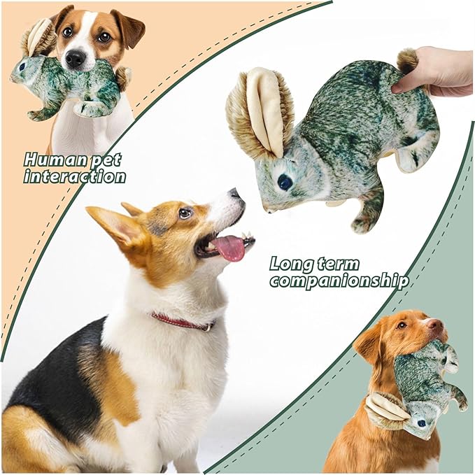 Dog Toy Rabbit Squeak,Attractive Squeaking Sound is Suitable for Dogs to Interact and Play on Outdoor Grass, Suitable for Small and Medium-Sized Dogs, Cute Plush Rabbits (Green)