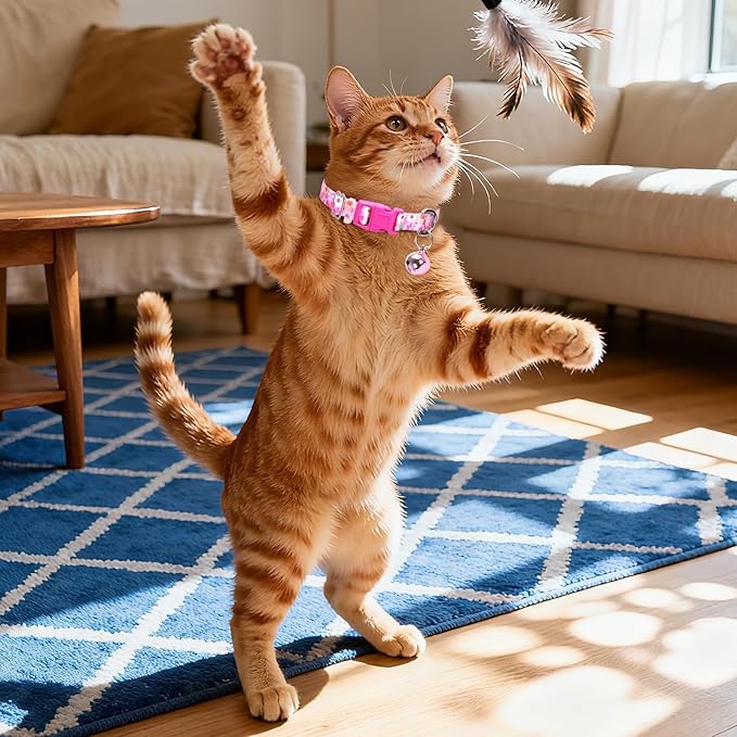 Small Dog Collar with Bell，Nylon - Adjustable XXS/XS Tiny Dog & Cat Collar for Small Breeds,Soft Pink Collar with Quick-Release Buckle（Flowers S）