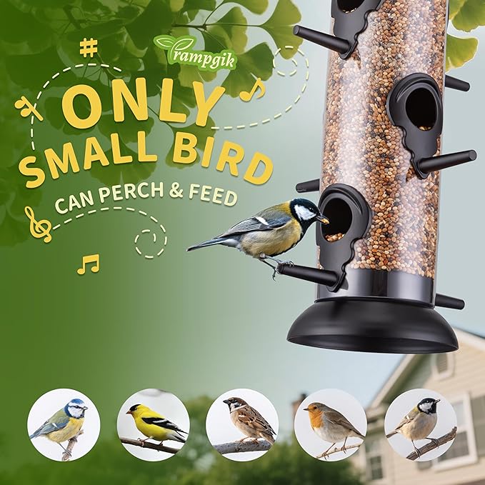 Bird Feeder Premium Hard Plastic for Wild Bird Feeders for Outdoors,Tube Bird Feeders for Outdoors Hanging,14 Inch 6 Port Black,Pack of 1