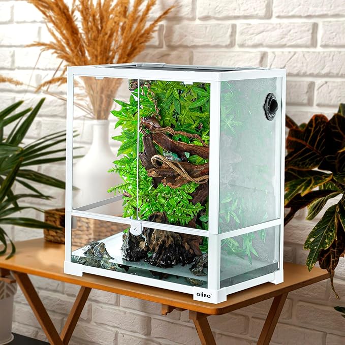 OIIBO 30 Gallon Reptile Tank 18" x 18" x 24" Reptile Terrarium, Full View Glass Terrarium Tank with Double Hinge Door for Reptiles Amphibians, Bearded Dragon Gecko Lizard Snake