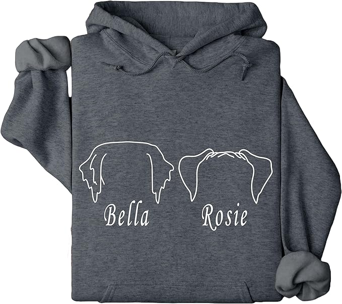 Custom Dog Mom Shirt for Women Pet Ears Sweatshirt with Name Unique Puppy Line Art Cute Dad Hoodie for DogDad Owner Lover
