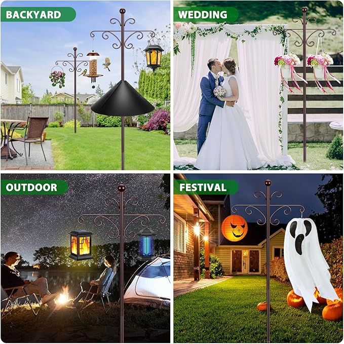 Bird Feeder Pole for Outdoors Heavy Duty Squirrel Proof, 2 Pack 108 Inch Adjustable Tall Shepherds Hooks for Outdoor with 7 Prongs Base, Double Shepherd Hooks (2 Pack Copper, 108 Inch)