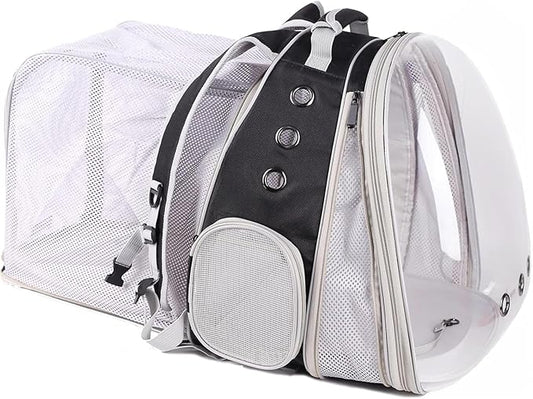halinfer Dual Extension Pet Backpack Carrier for Large Cat and Small Puppy up to 20 Pounds, Clear Space Capsule Astronaut Transparent Bubble Window Pet Vet Travel Visit Bag