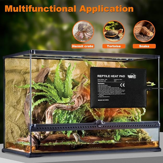 LUCKY HERP Reptile Heat Pad 6x8 Inch 8W Under Tank Terrarium Heating Mat, Reptile Heat Mat, Reptile Heating Pad for Turtle, Lizard, Hermit Crab, Frog, Snake