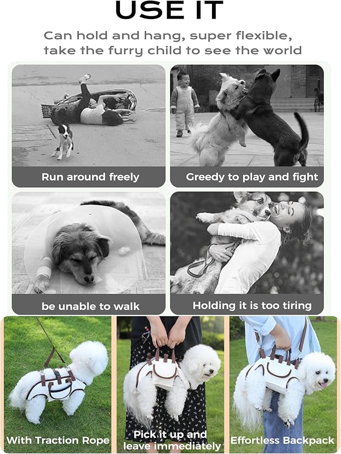 Dog Carry Sling, Full Body Sling with Handle, Hands Free Shoulder Carrier for Senior Dogs Joint Injuries, Joint Injuries, Up and Down Stairs (M, 8.8~14.3 lbs)