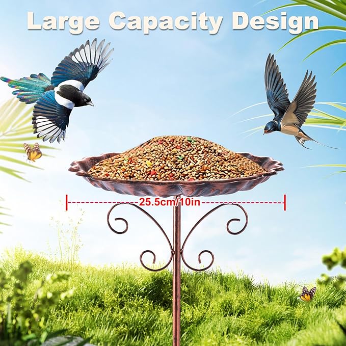 Small Metal Bird Bath for Outside, 10" Dia Bowl Bird Baths Feeder Bowl for Outdoors, Vintage Birdbaths Standing for Garden Patio Yard Lawn Decor (Bronze)