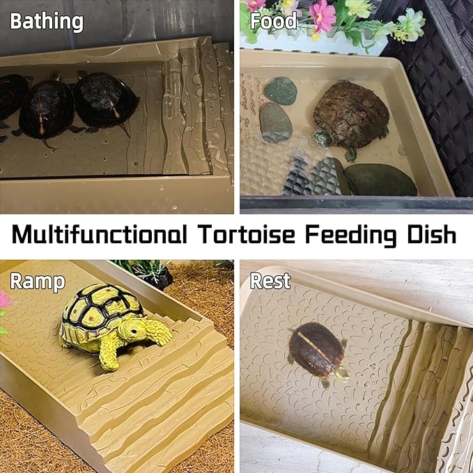3 PCS Reptile Water Dish with Climbing Ramp, Leaf Reptile Water Bowl, Amphibians Habitat Yellow Tortoise Water Dish for Turtle, Gecko, Snake, Bearded Dragon, Lizard