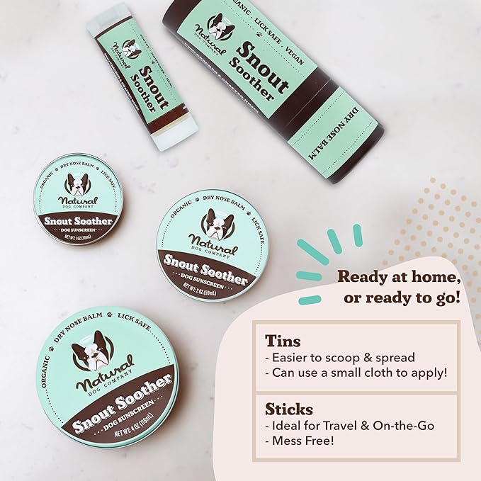 Natural Dog Company Snout Soother, Dog Nose Balm, Wax & Cream for Dry, Cracked Noses, Heals & Moisturizes with Shea Butter & Coconut Oil, Lick-Safe Nose Butter, Made in USA, 2 oz. Stick