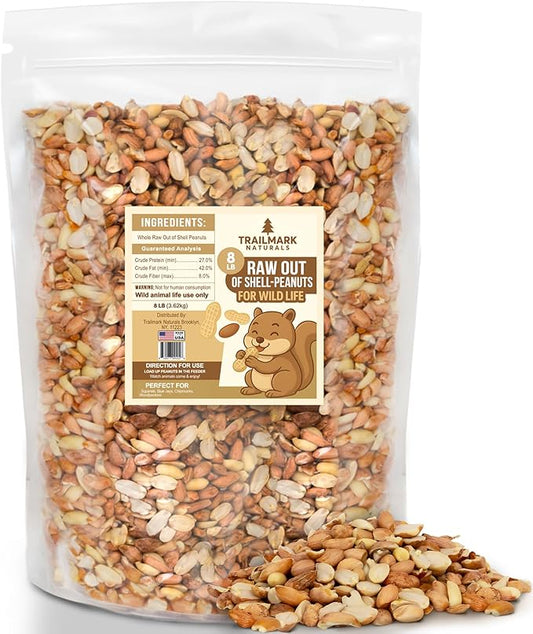 8 LB - Raw Shelled Peanuts For Squirrels, Out of Shell Peanuts For Birds and Wildlife- Squirrel Food, Wild Bird Seed - Grown in The USA