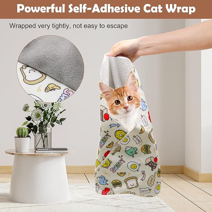 21.6 Inches Cat Wrap for Cutting Nails, Self-Adhesive Restraint Cloth for Cats Multifunctional Cat Grooming Wrap with Pet Nail Clipper, File and Pet Hairbrush