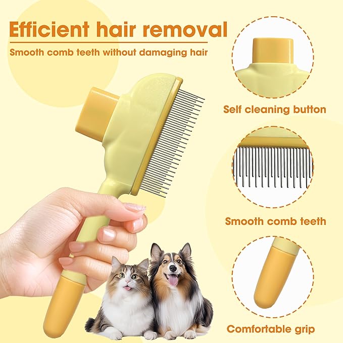 Cat Hair Brush & Dog Brush, Deshedding Brush for Long or Short Haired Pets, Removes Loose Fur, Durable Stainless Steel & ABS Design (yellow 2pcs)