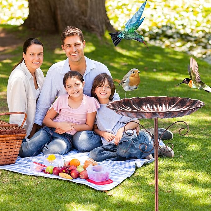 Small Metal Bird Bath for Outside, 10" Dia Bowl Bird Baths Feeder Bowl for Outdoors, Vintage Birdbaths Standing for Garden Patio Yard Lawn Decor (Bronze)