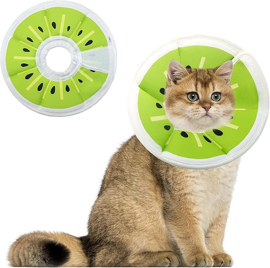 Soft Adjustable Cat Cone Collar, Comfortable Recovery Collar for Cats After Surgery (Kiwifruit, Small)