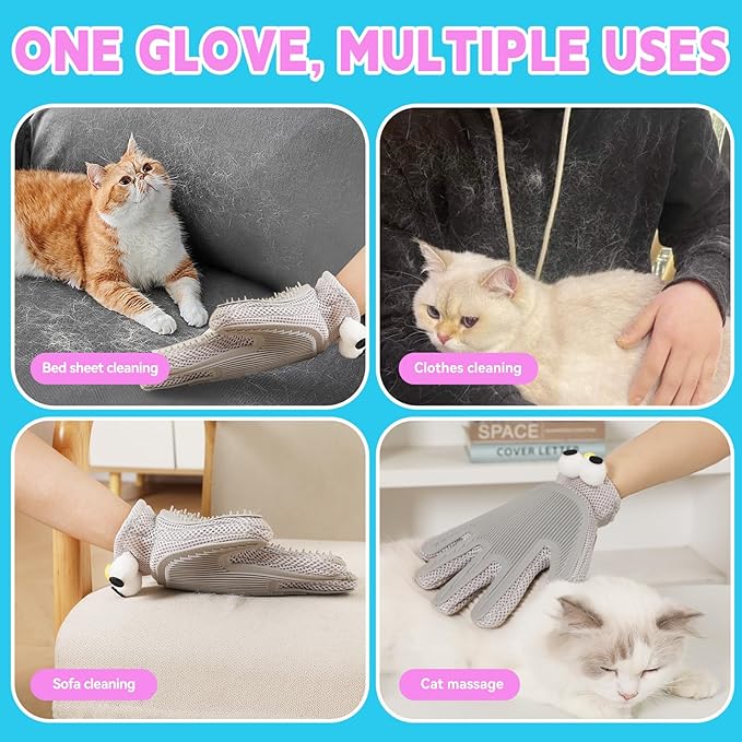 Pet Grooming Gloves Suitable for Long- and Short-Haired Dogs and Cats. Double-Sided, Two-in-One, Pet Hair Removal Gloves for Depilating and Massaging Cats and Dogs. Upgraded Five-Finger Design.