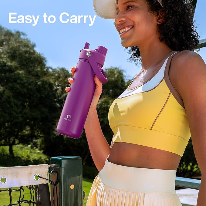 Insulated Water Bottle with Straw Stainless Steel Water Bottle, Leak-Proof, BPA-Free, Double Wall Vacuum Keeps Cold for 24 Hours for Sports, Travel, School (26 oz, Bright Magenta)