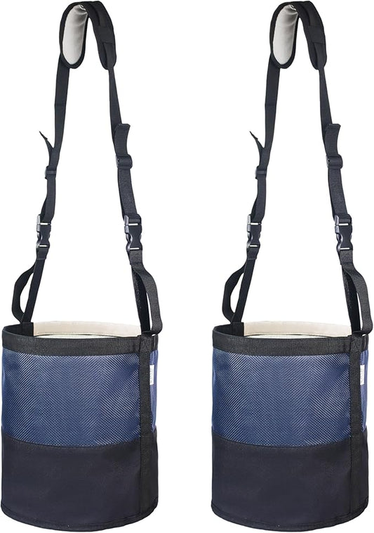 Heavy-Duty Horse Feed Bags - with Adjustable Strap, Comfort Neck & Nose Pads, and Double Waterproof Bottom Mesh (2-Pack) (Blue x2)