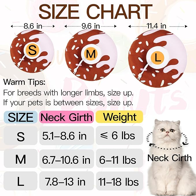 Cat Cone Collar Soft, Cute Cat Donut Collar After Surgery, Adjustable Kitten Recovery Cones to Stop Licking, Lightweight Neck Elizabethan Collars for Cats Kittens (Chocolate, Large)