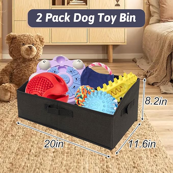 VCEPJH Collapsible Dog Toy Box Organizer-2Pack Large Dog Toy Bin with Handle Fabric Dog Treat Basket Open Dog Toy Chest for Organizing Pet Toys and Accessories Storage
