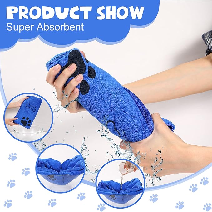 Chumia 4 Pcs Dog Towels for Drying Dog Puppy Bulk Microfiber Absorbent Paw Towel Pet Bathing Supplies Quick Drying for Medium Cats Pets Shower(24 x 40 Inch,Grey,Blue,Coffee,red)