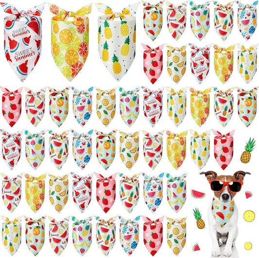 Weewooday 50 Pcs Fruit Dog Bandanas Bulk for Dogs Soft Bibs Adjustable Triangle pet Bandana for Small Medium Large Costume(Fruits Pattern, 31.5 x 21.7 x21.7 Inch)