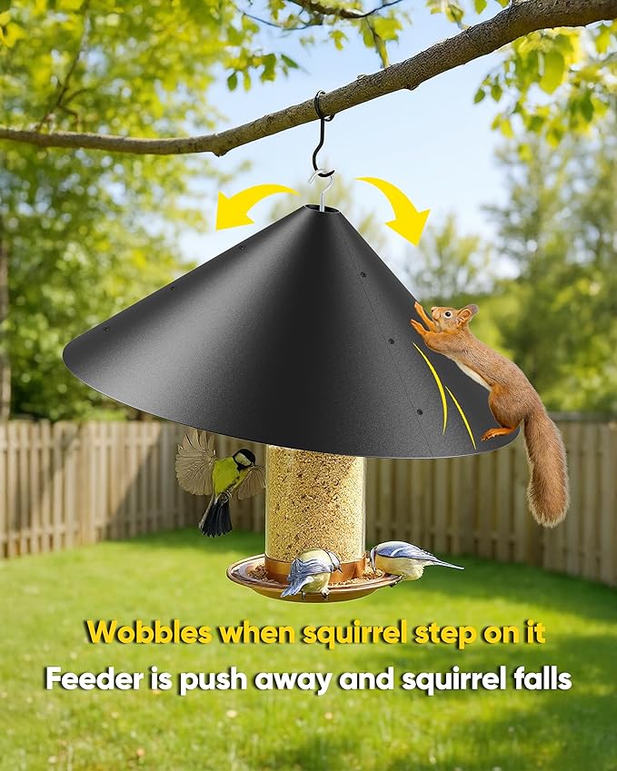 19 Inch Metal Squirrel Baffle for Bird Feeder Pole, Squirrel Proof Bird Feeders for Outdoors Hanging Cover for Rain Guard, Rust Proof Chew Proof Heavy, 1 Pack