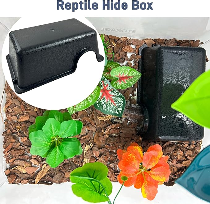 Durable Small Reptile Hide Box, Ball Python Hide, Leopard Gecko Hide, Bearded Dragon Hide, Easy to Clean Reptile Hides Cave for Tank, Snake Hide Enclosure (7.48" x 4.72" x 2.56")