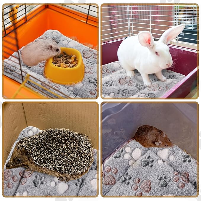 4 Pack Ultra Soft Dog Cat Bed Mat with Cute Prints Reversible Fleece Dog Crate Kennel Pad Cozy Washable Thickened Hamster Guinea Pig Pet Bed Mat for Small Animals(13 x 10 Inches,Light Gray)