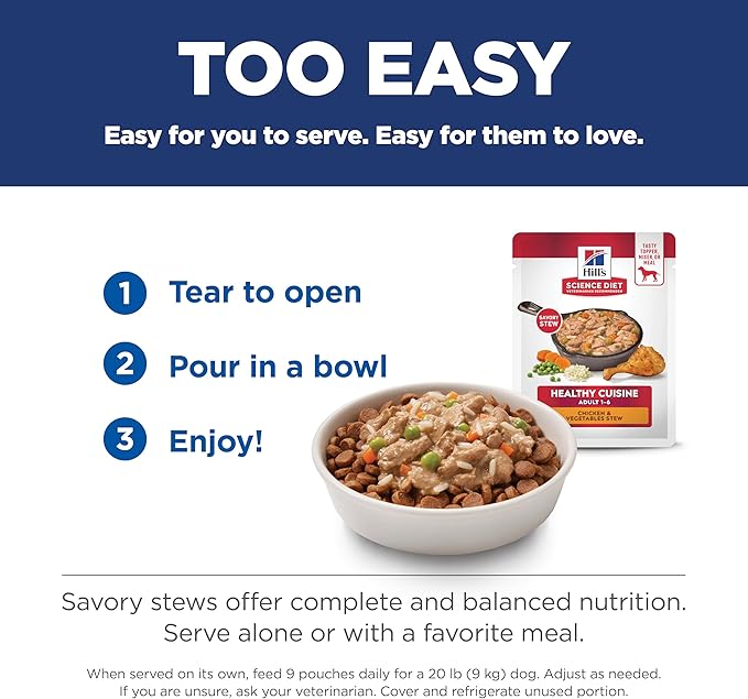 Hill's Science Diet Healthy Cuisine, Adult 1-6, Great Taste, Wet Dog Food, Chicken & Vegetables Stew, 2.8 oz Pounch, Case of 24