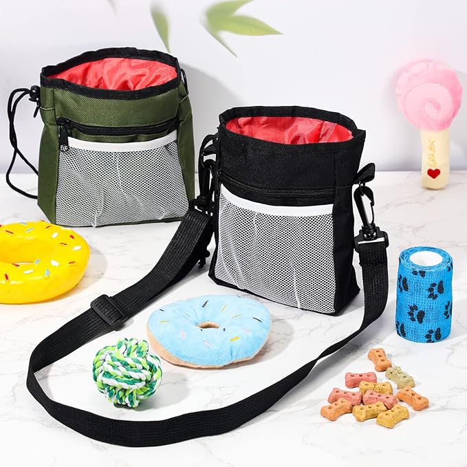 Hillban 6 Pcs Dog Treat Training Pouch Dog Treat Bag with Waist Shoulder Strap Bulk 6 Colors Convenient Pouch 3 Ways to Wear Drawstring Closure Holder for Treats Kibbles