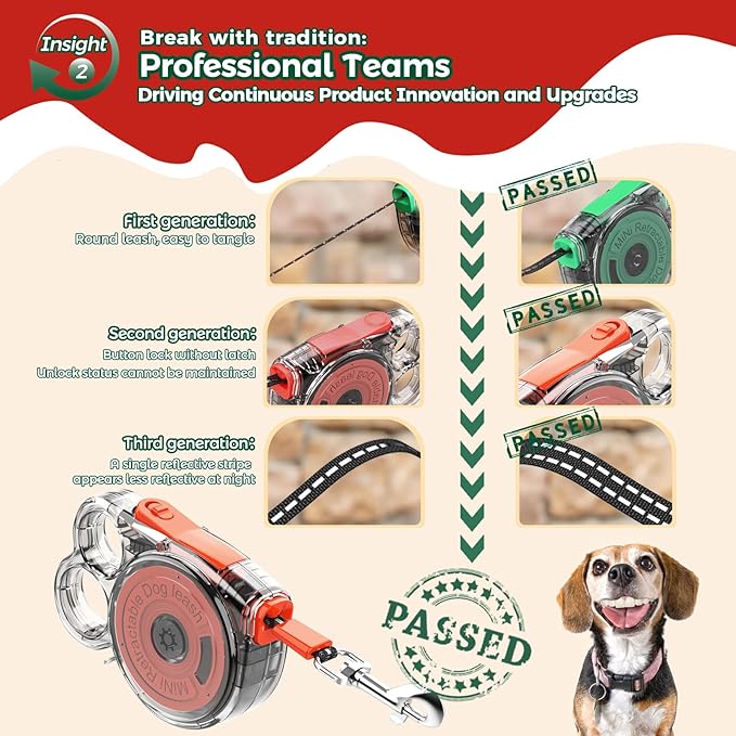 10ft Retractable Dog Leash for Small Dogs, Puppies, and Cats, 360° Tangle-Free, One-Handed Brake, Applicable to Pets of Small Size