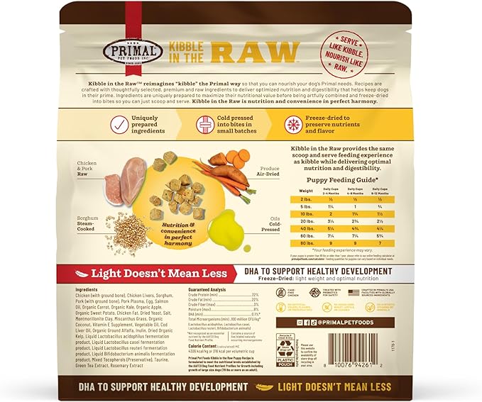 Primal Kibble in The Raw, Freeze Dried Dog Food, Puppy Recipe, Scoop & Serve, Made with Raw Protein, Whole Ingredient Nutrition, Crafted in The USA, Dry Dog Food 5.4 lb Bag