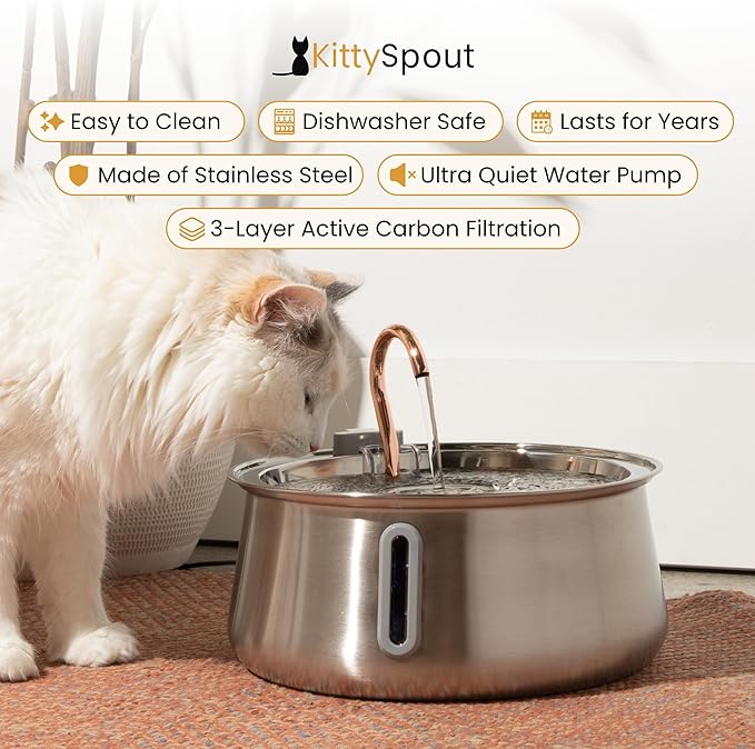 The KittySpout Stainless Steel Wireless Cat Water Fountain, 4L/108oz