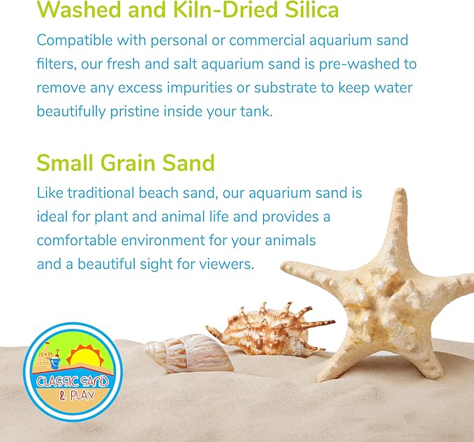 CLASSIC SAND & PLAY Natural Aquarium Sand for Freshwater and Saltwater Tanks, 40 lb. Bag, Improves Filter Life and Filtration Process, Pre-Washed Fine Sand, Purple