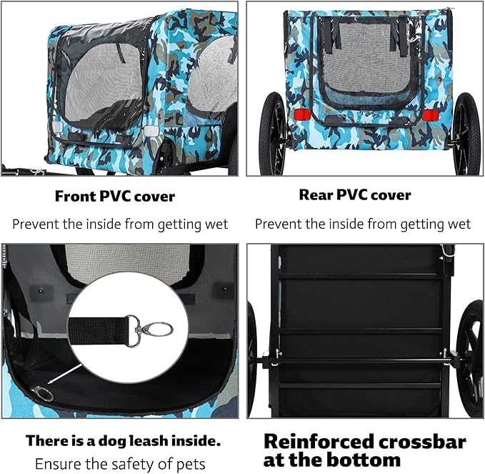 Pet Bike Trailer for Dogs, 88LBS Capacity Dog Bicycle Trailer with 20" Pneumatic Rubber Wheels, Multi-Directional Ventilation, Waterproof Cover, Perfect for Cycling with Pets