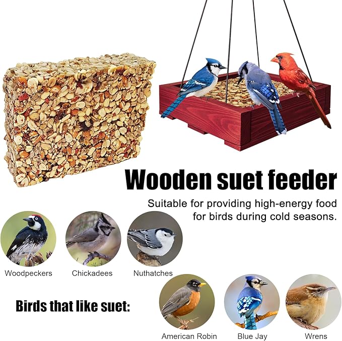 Platform feeders,Wooden Hanging Bird Feeder,Seed Feeder,Bird feeders for Outdoors,Wildlife Birds Feeders