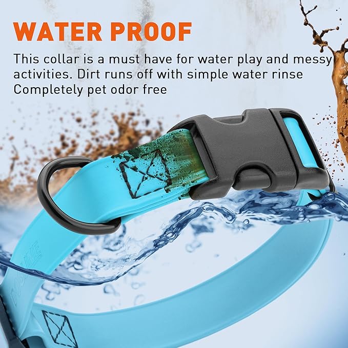 Dogline Biothane Waterproof Dog Collar with Quick Release Buckle Strong Coated Nylon Webbing with Odor- Proof for Easy Care Easy to Clean Fits Small Medium Large Dogs, Cyan Blue 3/4" W 12-19" L