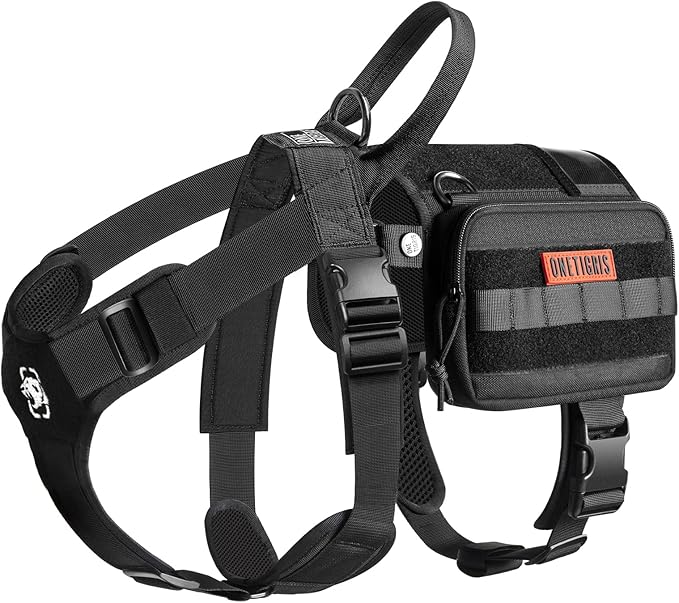 OneTigris Service Dog Vest Harness, Service Dog Cape Guardian Dog Backpack Harness with Pouches Dog Saddle Bag for Small Medium and Large Dogs (Black, M)