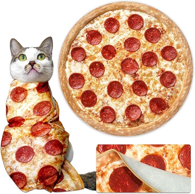 Cat Wrap for Cutting Nails, Tortilla Blanket Pet Supplies Cat Washing Bag, Burrito Blanket Cat Restraint for Nail Clipping, Multifunctional Pet Tool Gifts for Cat Lovers (M (within 9lbs), Pizza)