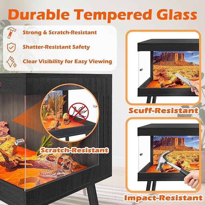 Royxen Bearded Dragon Tank with Metal Mesh Top and Leg Stand,Tempered Glass Reptile Tank,Reptile Enclosure,Lizard Tank for Chameleon,Snake,Lizard Habitat(40inch,Black)