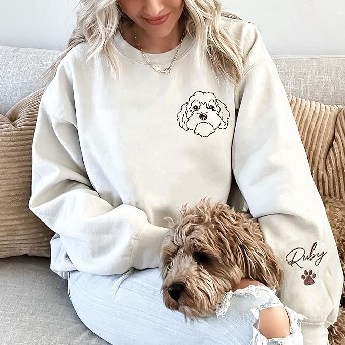 LOVELYPOD Custom Embroidered Dog Mom Sweatshirt with Dogs Names, Pet Photo Shirt, for Dog Lovers