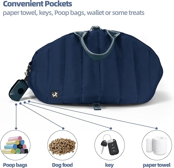 Sytopia Dog Bag Carrier for Small and Medium Dogs, Waterproof and Washable, Travel Pets Purse up to 15 Lbs, Car Seat & Bed, Adjustable Leashes, Navy Blue