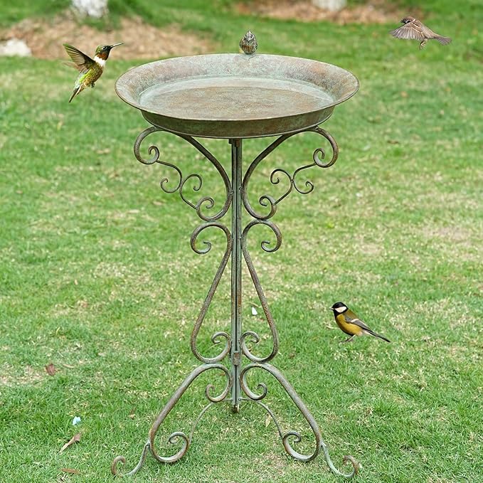 Dia 18" W*29" H Large Bird Bath with Stand, Bird Baths for Outdoors, Metal Bird Bath with Large Bowl, Bird Feeder Seed Tray,Birdbath Garden Decor