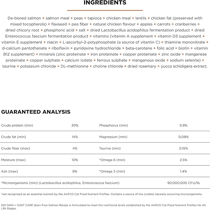 Go! Solutions Skin + Coat Care, Grain-Free Dry Cat Food, Salmon Recipe, 16 lb Bag