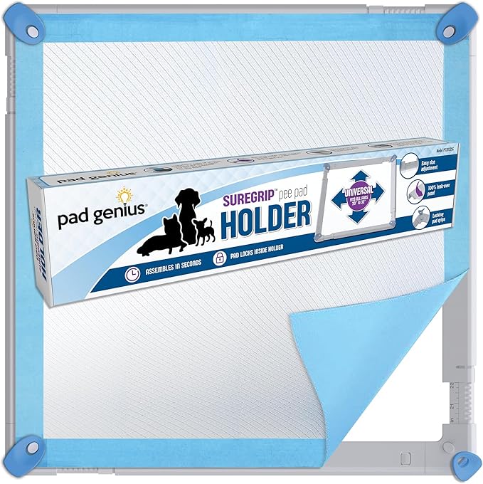 SureGrip Pee Pad Holder - Fits All Common Pad Sizes, 100% of Urine Stays on Pad, Built-in Lock & Release Pad Grips Secure Pad to Holder, Holder Can Secure to Floor, No Sliding or Folding