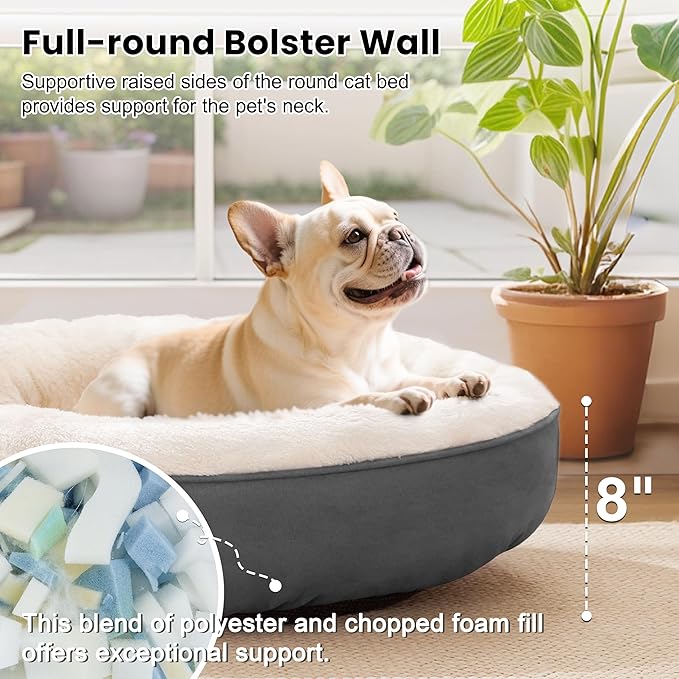 Love's cabin Round Donut Cat and Dog Cushion Bed, 30in Pet Bed for Medium or Large Dogs, Anti-Slip & Water-Resistant Bottom, Soft Durable Fabric Pet beds, Washable Calming Cat Bed Dark Grey