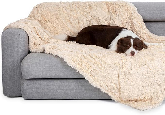 gogobunny Waterproof Dog Blanket for Large Dogs, Cats, Puppy, Reversible Faux Fur Pet Throw Blanket, Washable, Calming Furniture Protection for Sofa Bed (50x60 Inch (Pack of 1), Beige)